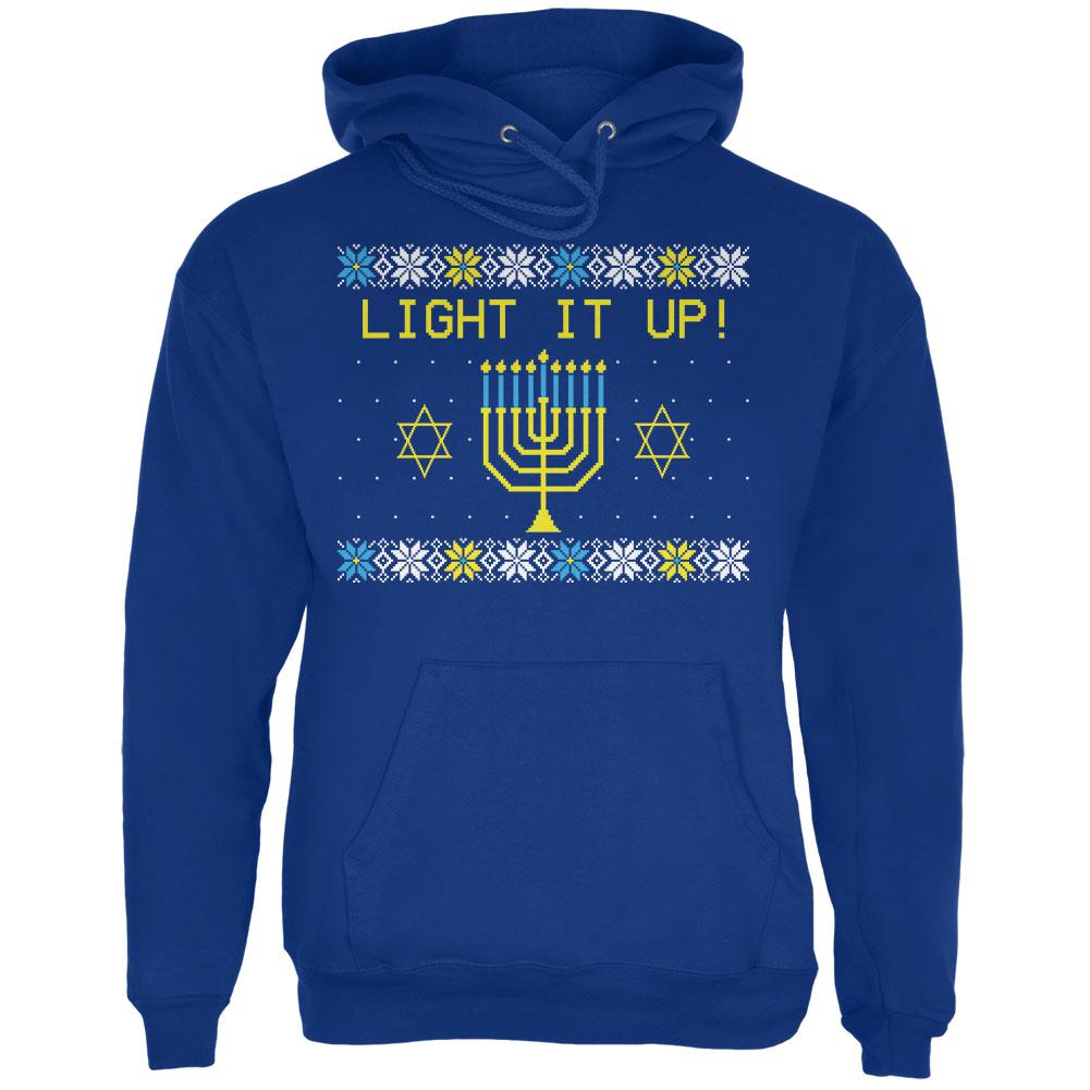 Hanukkah Light It Up Ugly Christmas Sweater Mens Hoodie Men's Hoodies Old Glory 2XL Deep Royal 