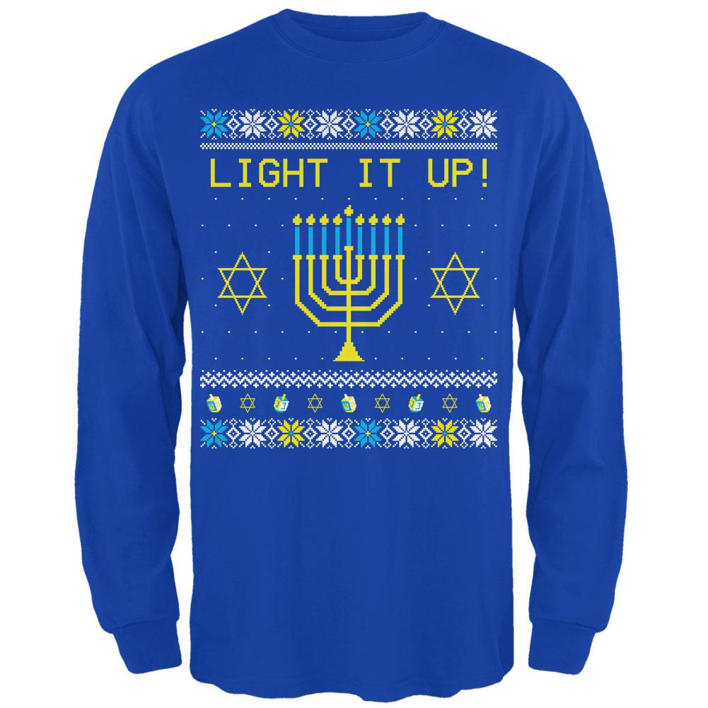 Hanukkah Light It Up Ugly Christmas Sweater Mens Long Sleeve T Shirt Men's Long Sleeves Old Glory 2XL Royal 