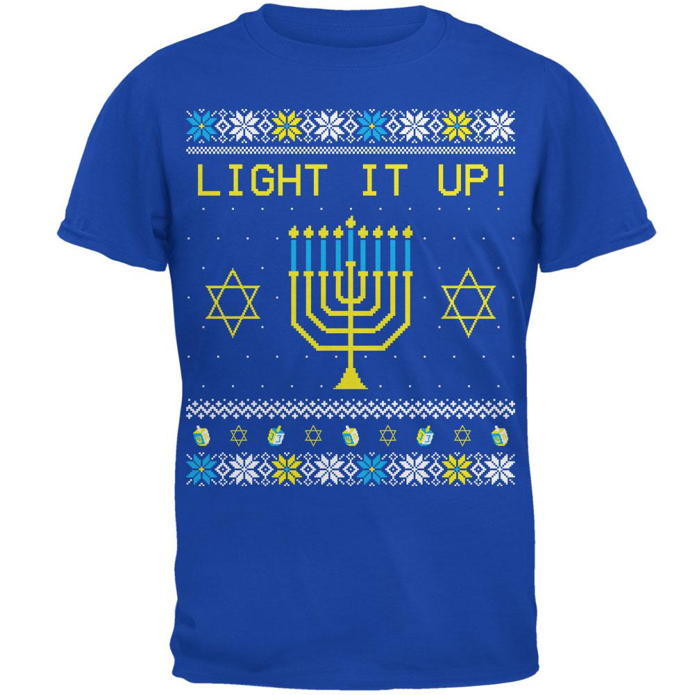 Hanukkah Light It Up Ugly Christmas Sweater Mens Soft T Shirt Men's T-Shirts Old Glory 2XL Royal 