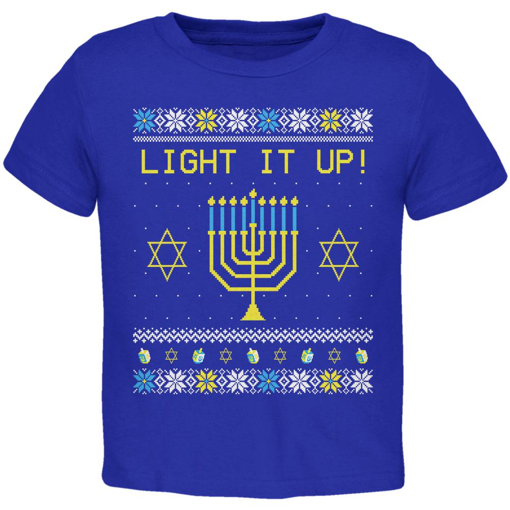 Hanukkah Light It Up Ugly Christmas Sweater Toddler T Shirt Toddler T-Shirts Old Glory 2T Royal 