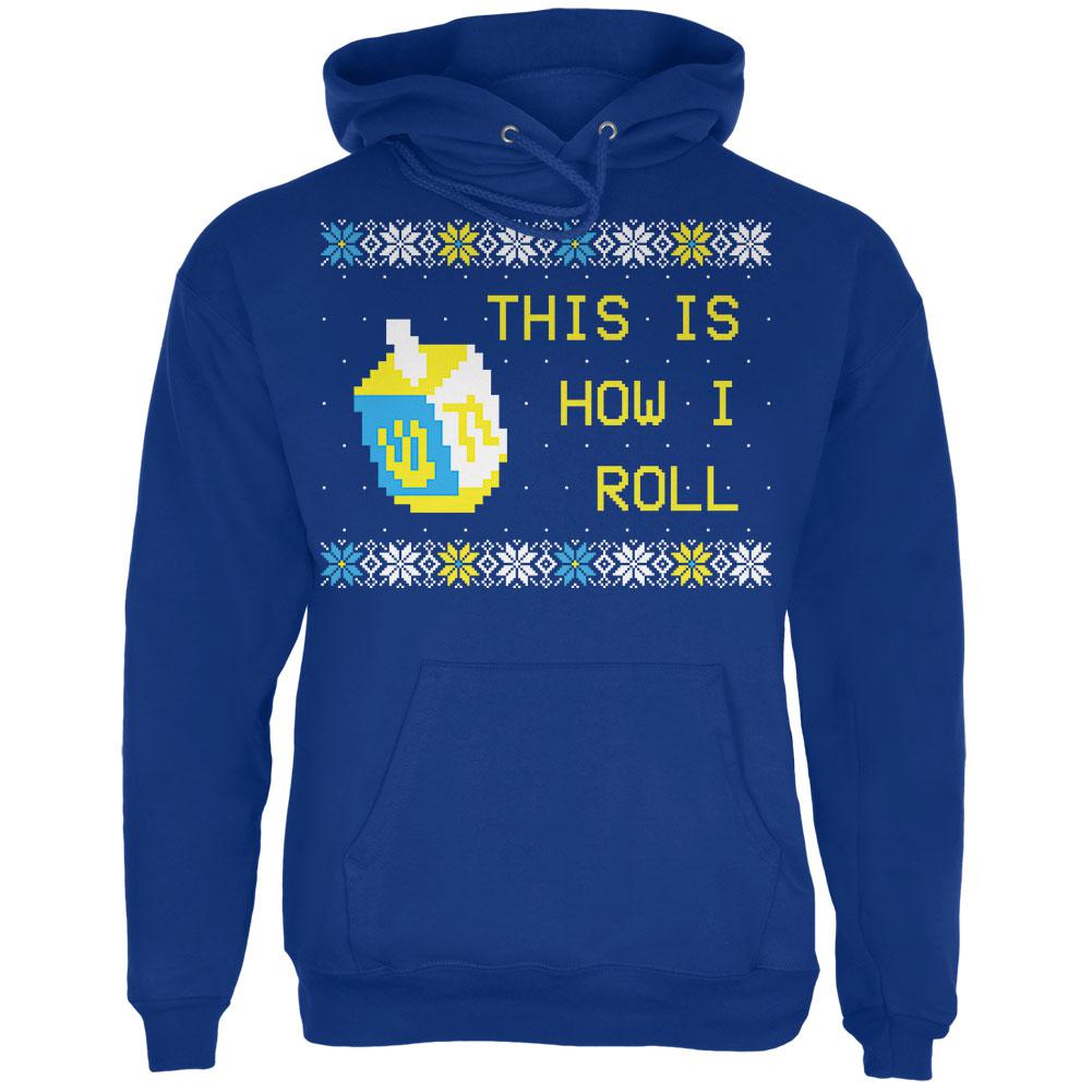 Hanukkah This is How I Roll Dreidel Ugly Christmas Sweater Mens Hoodie Men's Hoodies Old Glory 2XL Deep Royal 