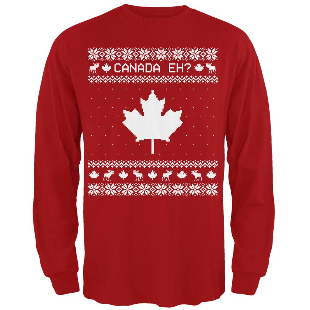 Canadian Canada Eh Ugly Christmas Sweater Mens Long Sleeve T Shirt Men's Long Sleeves Old Glory 2XL Red 