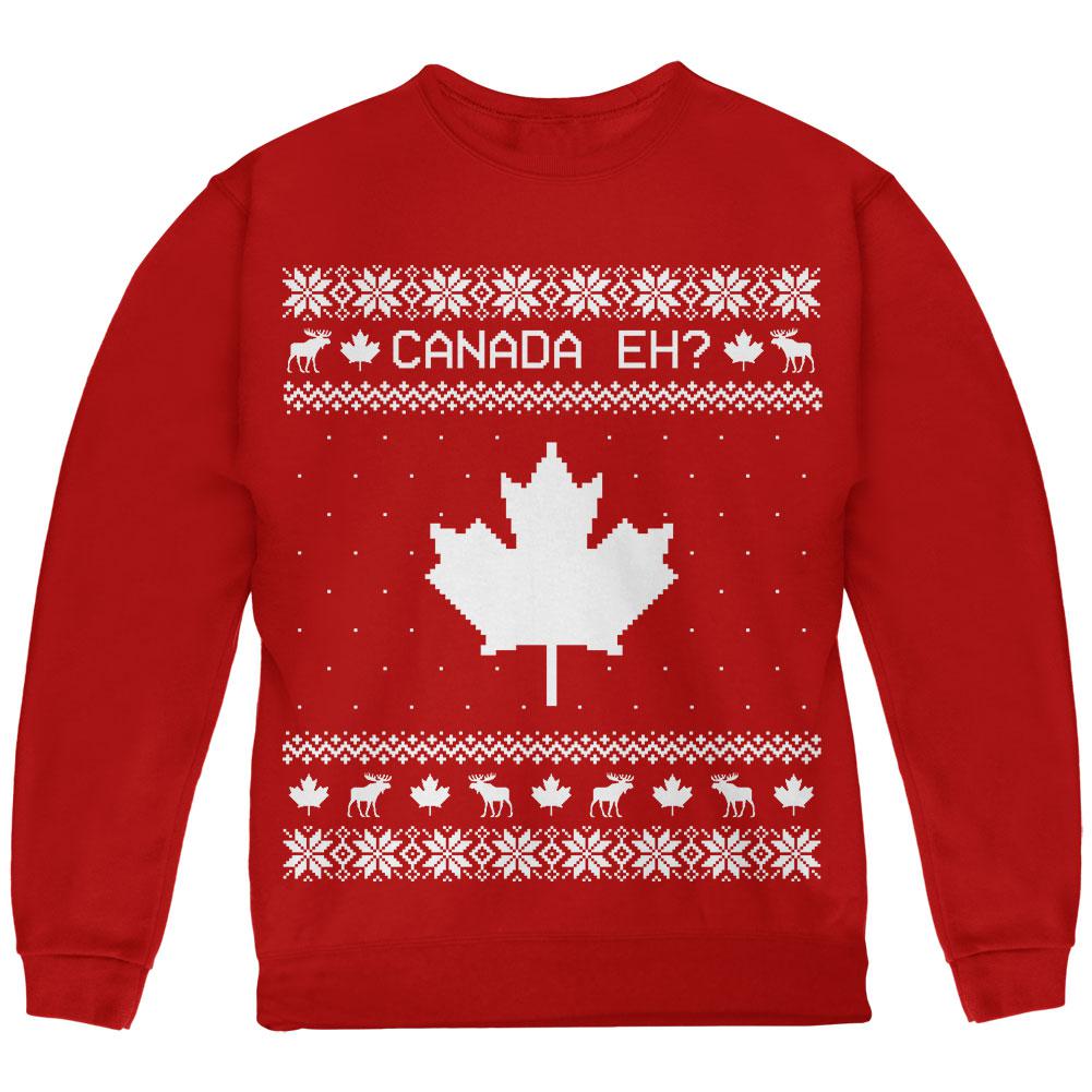 Canadian Canada Eh Ugly Christmas Sweater Youth Sweatshirt Youth Sweatshirts Old Glory LG Red 