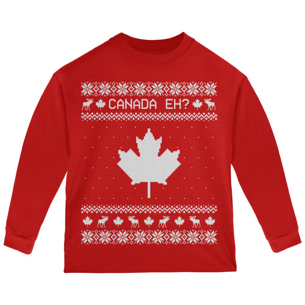 Canadian Canada Eh Ugly Christmas Sweater Toddler Long Sleeve T Shirt Toddler Long Sleeves Old Glory 2T Red 