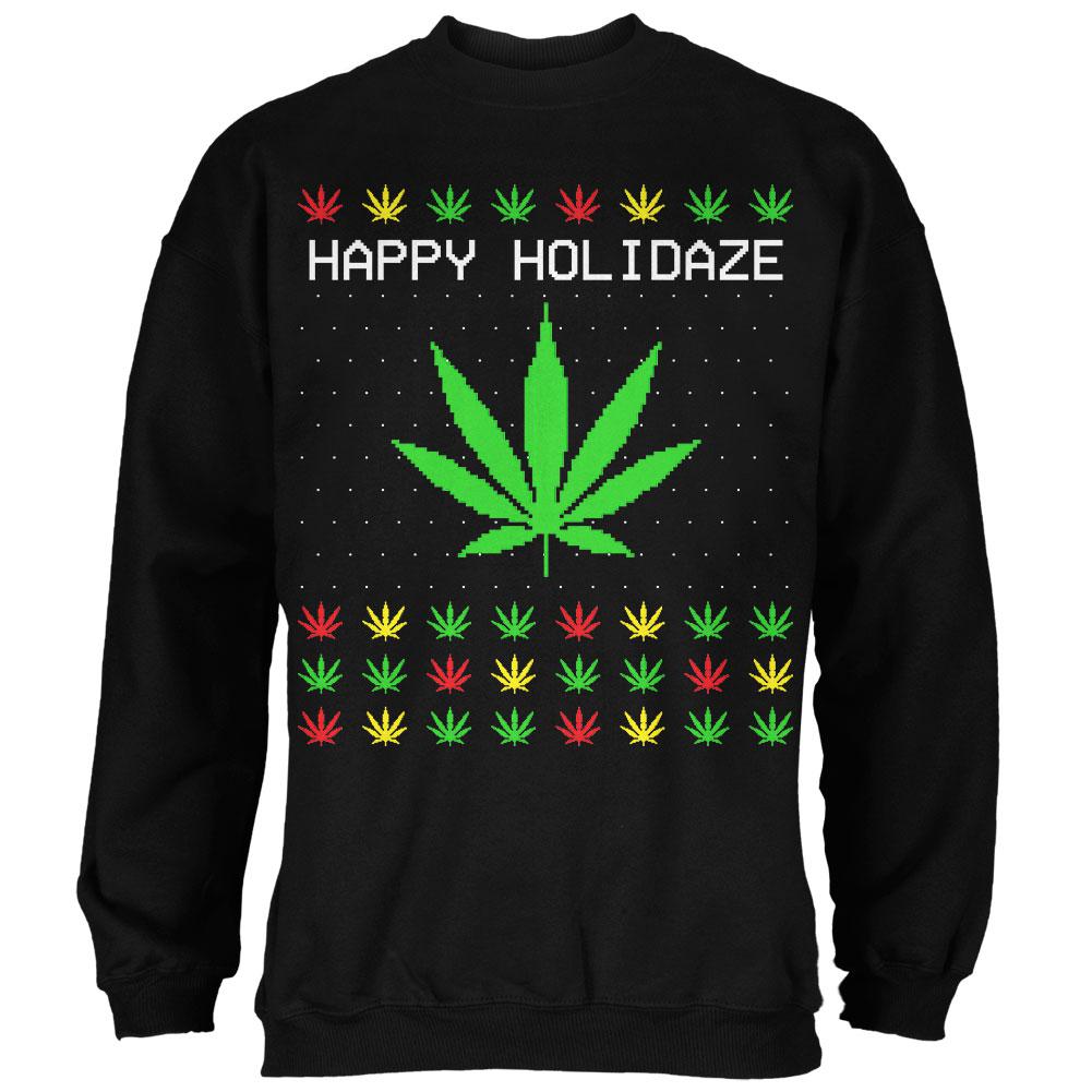 Pot Leaf Rasta Happy Holidaze Ugly Christmas Sweater Mens Sweatshirt Men's Sweatshirts Old Glory SM Black 