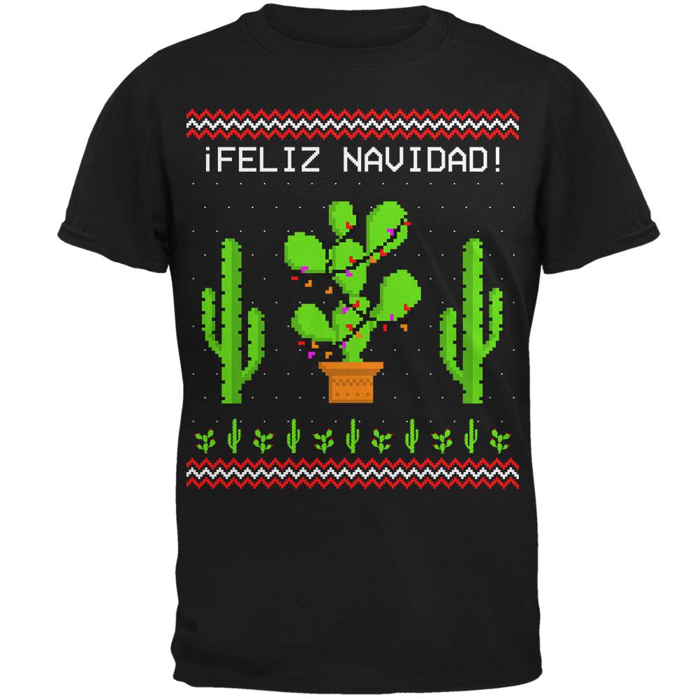 Cactus Desert Feliz Navidad Ugly Christmas Sweater Mens T Shirt Men's T-Shirts Old Glory 2XL Black 