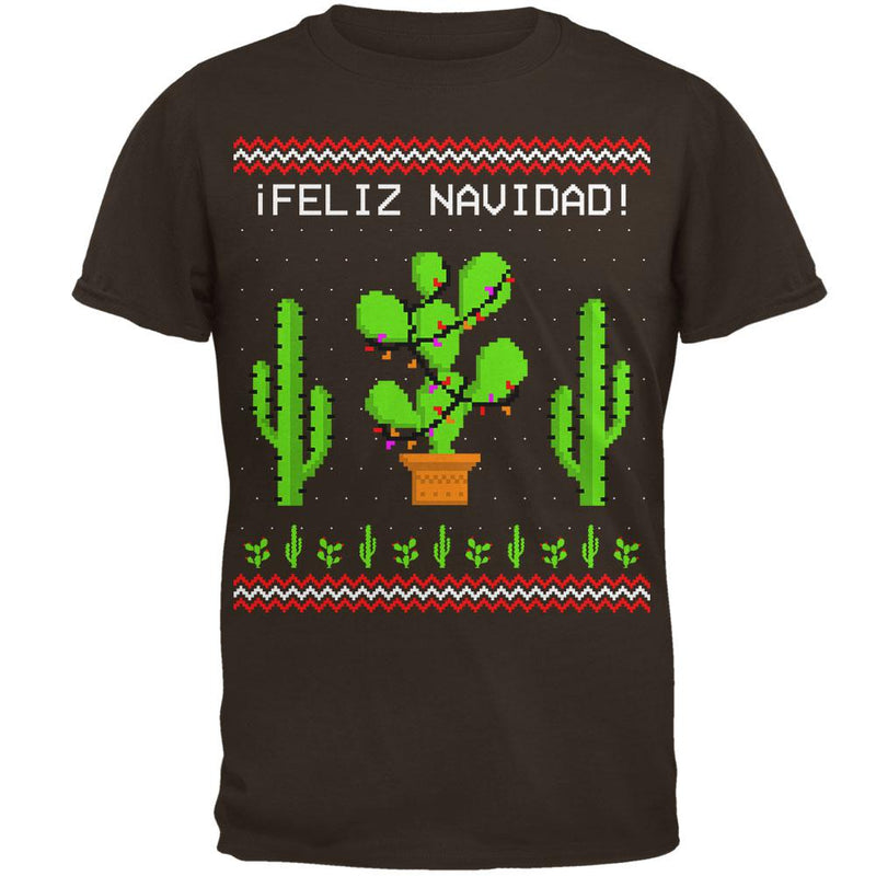 Cactus Desert Feliz Navidad Ugly Christmas Sweater Mens T Shirt Men's T-Shirts Old Glory 2XL Brown 