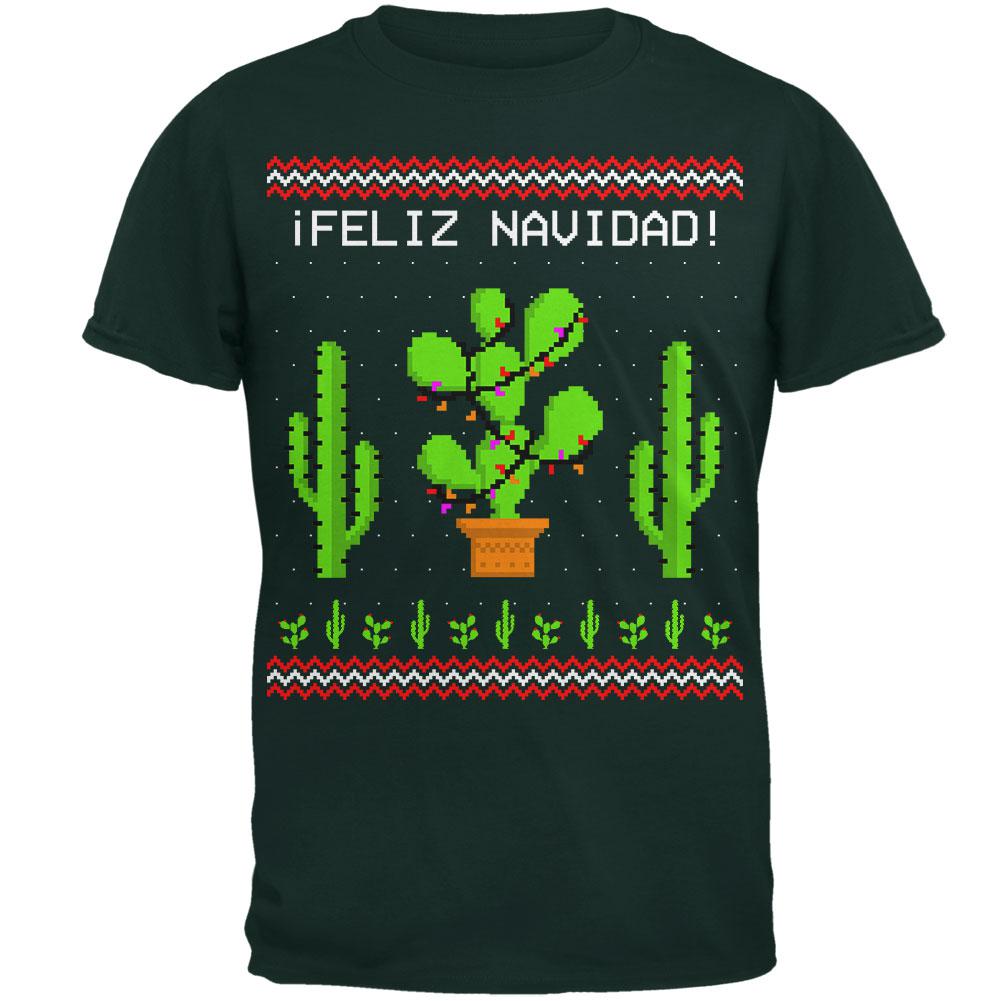 Cactus Desert Feliz Navidad Ugly Christmas Sweater Mens T Shirt Men's T-Shirts Old Glory 2XL Green 