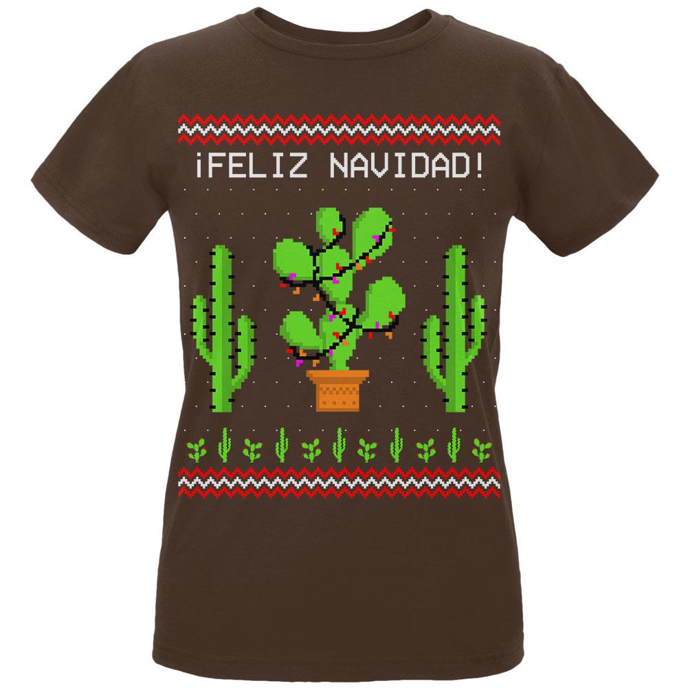 Cactus Desert Feliz Navidad Ugly Christmas Sweater Womens Organic T Shirt Women's T-Shirts Old Glory LG Chocolate 