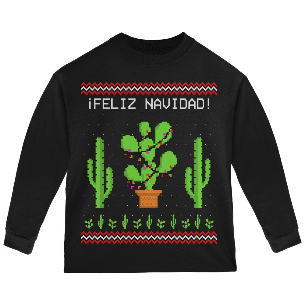 Cactus Desert Feliz Navidad Ugly Christmas Sweater Toddler Long Sleeve T Shirt Toddler Long Sleeves Old Glory 2T Black 