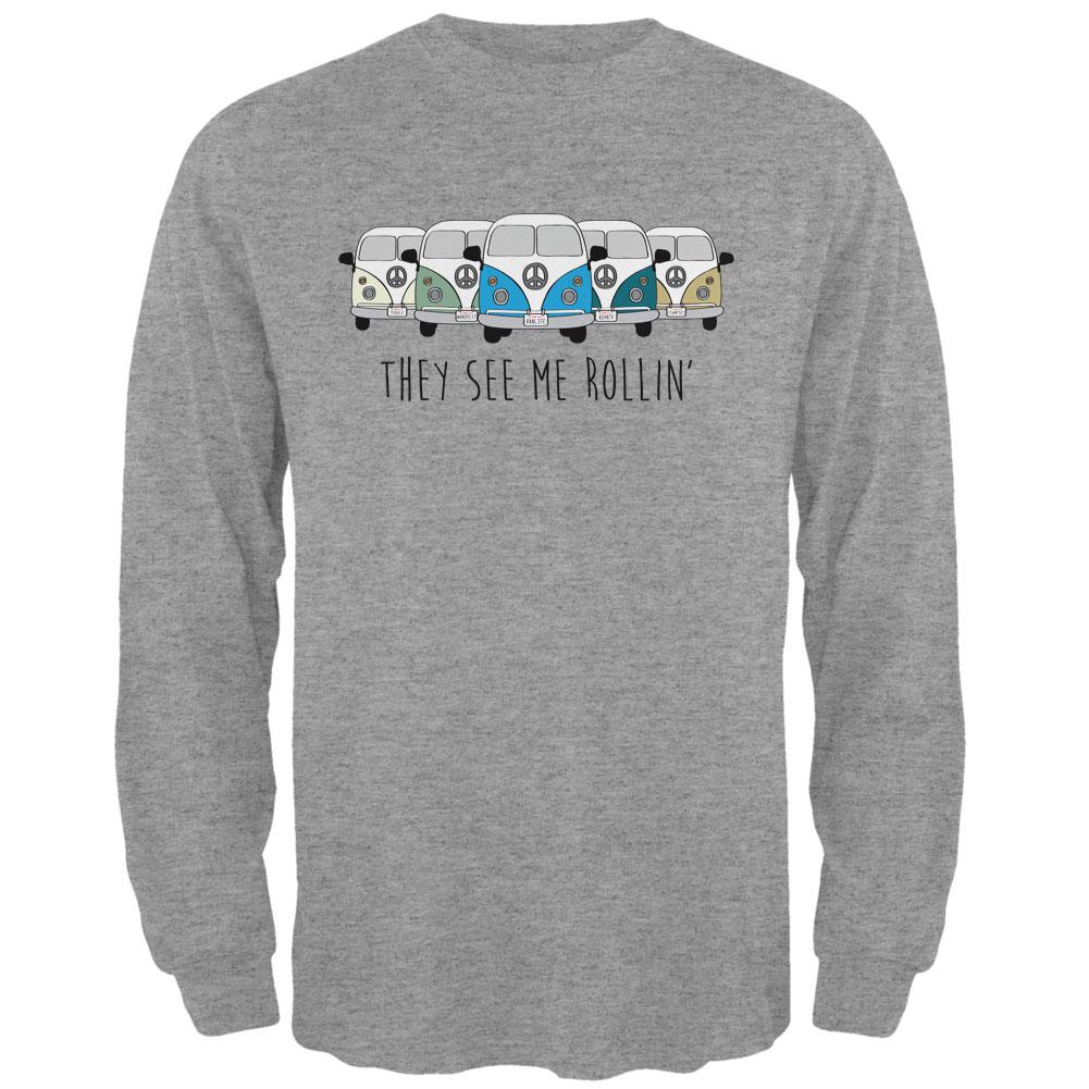 Hippie Van They See Me Rollin' Bus Camper Mens Long Sleeve T Shirt Men's Long Sleeves Old Glory 2XL Heather 