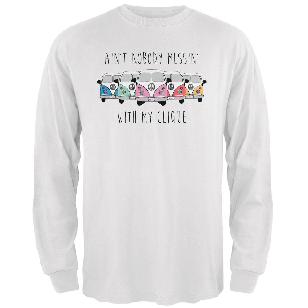 Hippie Van Ain't Nobody Messin' With My Clique Bus Camper Mens Long Sleeve T Shirt Men's Long Sleeves Old Glory 2XL White 