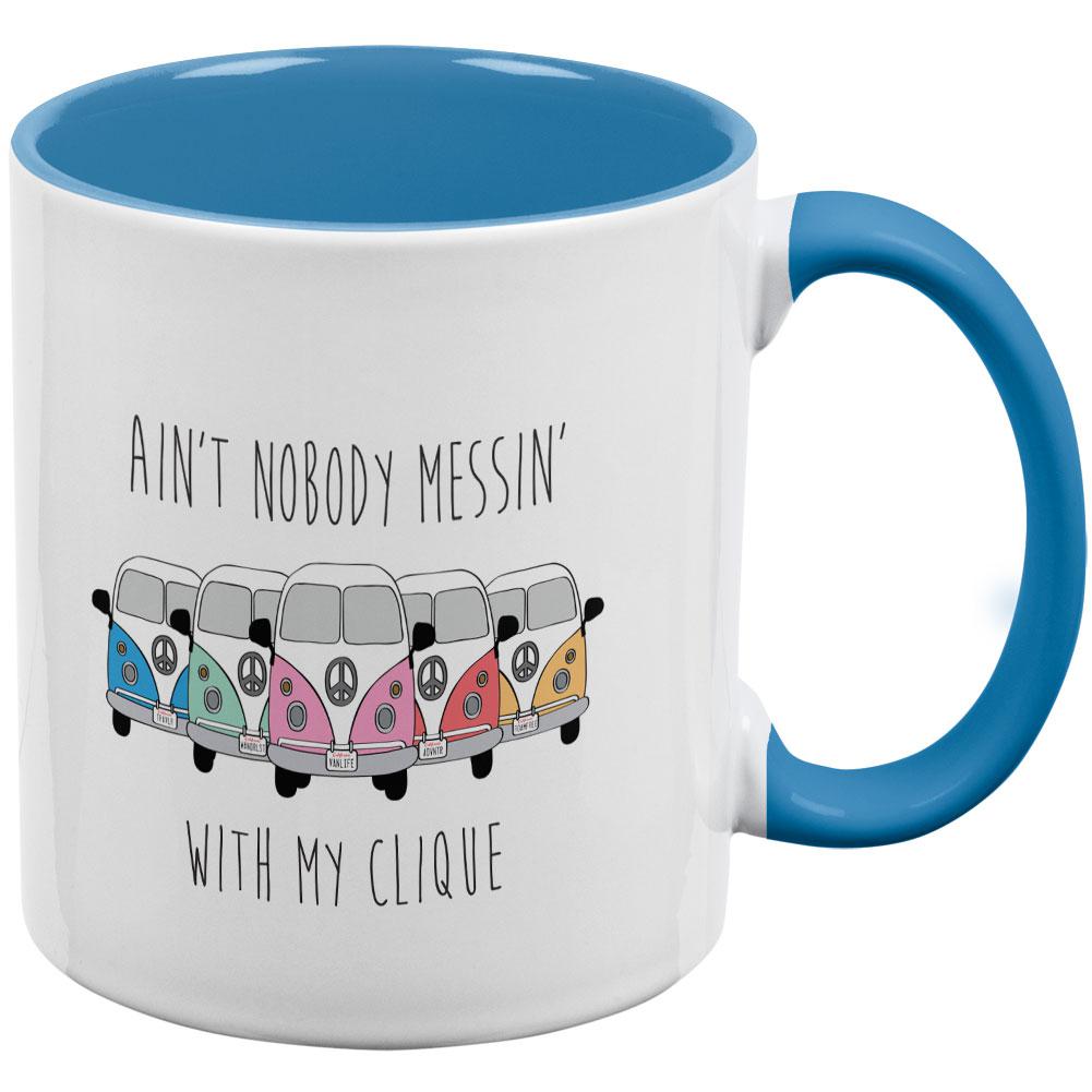 Hippie Van Ain't Nobody Messin' With My Clique Bus Camper Aqua Handle Coffee Mug Coffee Mugs Old Glory OS White/Light Blue 