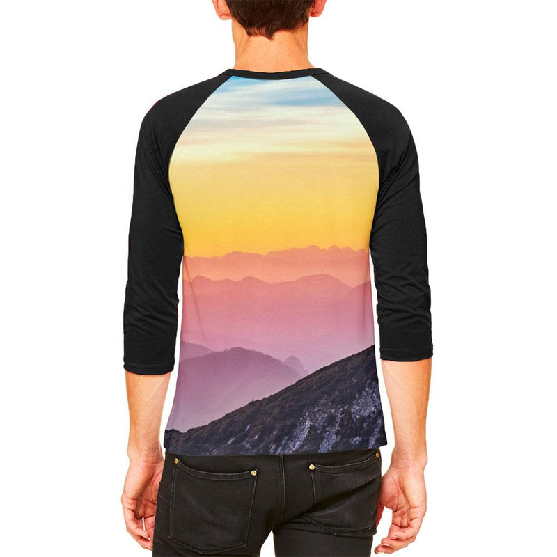 Rainbow Sunset Mountains Mens Raglan T Shirt Men's T-Shirts Old Glory   