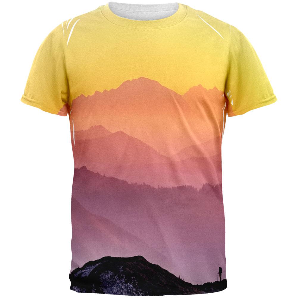 Rainbow Sunset Mountains All Over Mens T Shirt Men's T-Shirts Old Glory 2XL Multi 