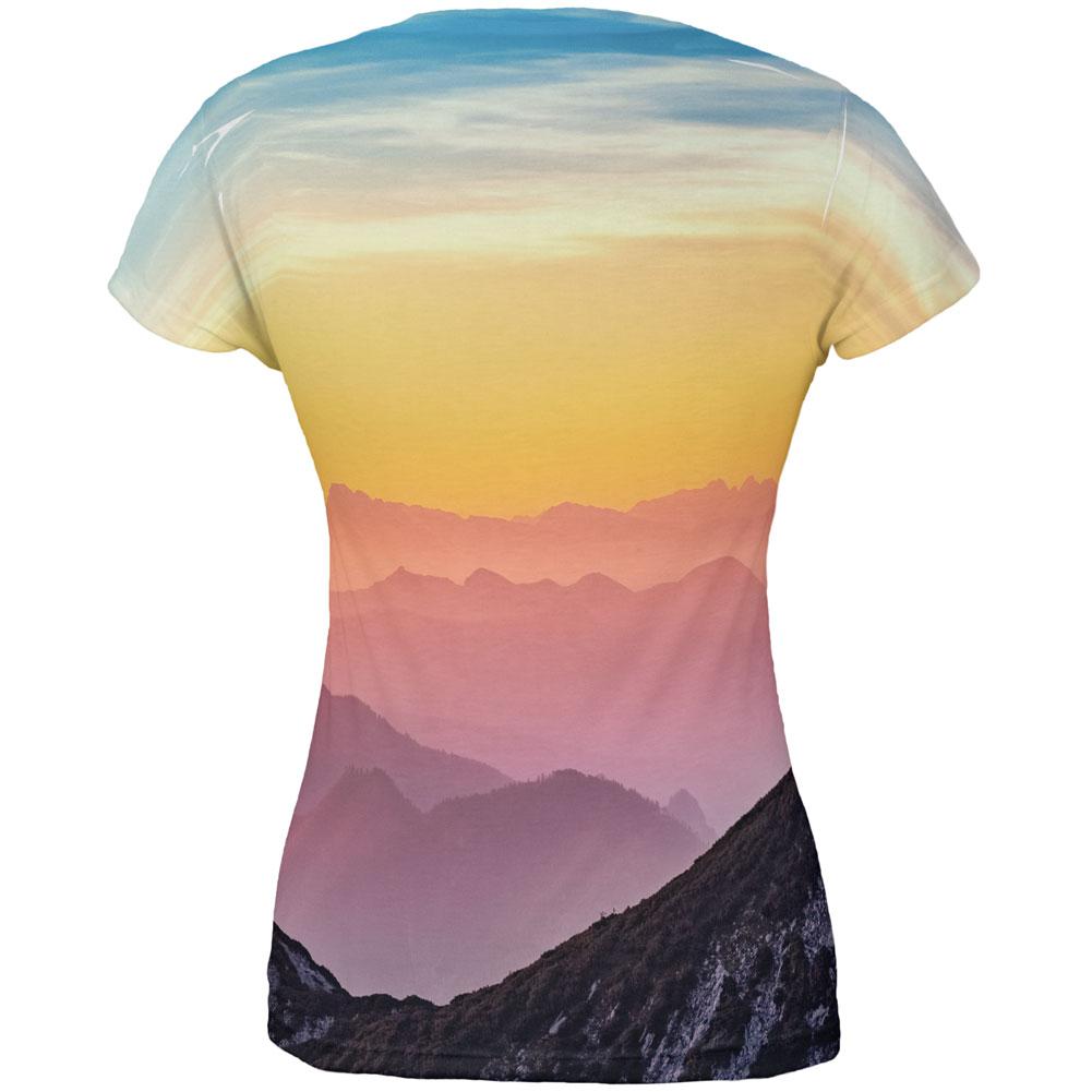 Rainbow Sunset Mountains All Over Juniors T Shirt Juniors T-Shirts Old Glory   