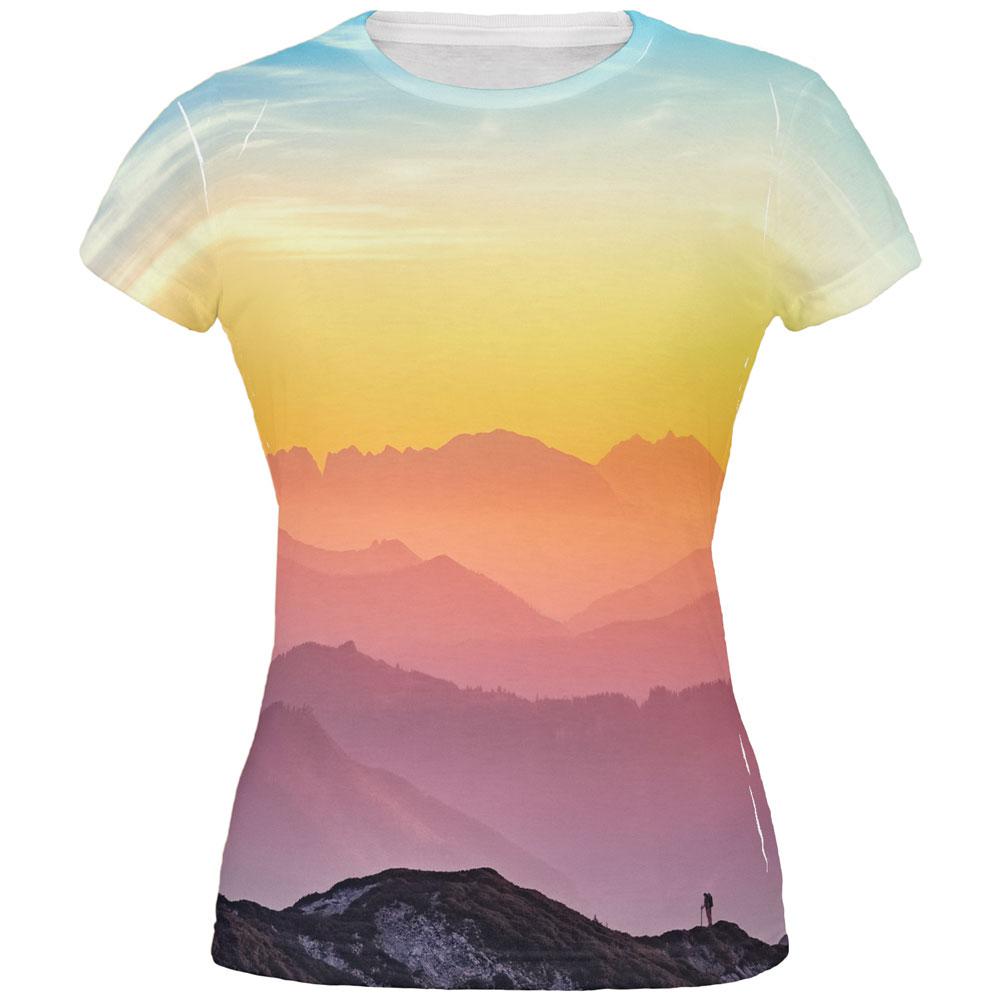 Rainbow Sunset Mountains All Over Juniors T Shirt Juniors T-Shirts Old Glory 2XL Multi 