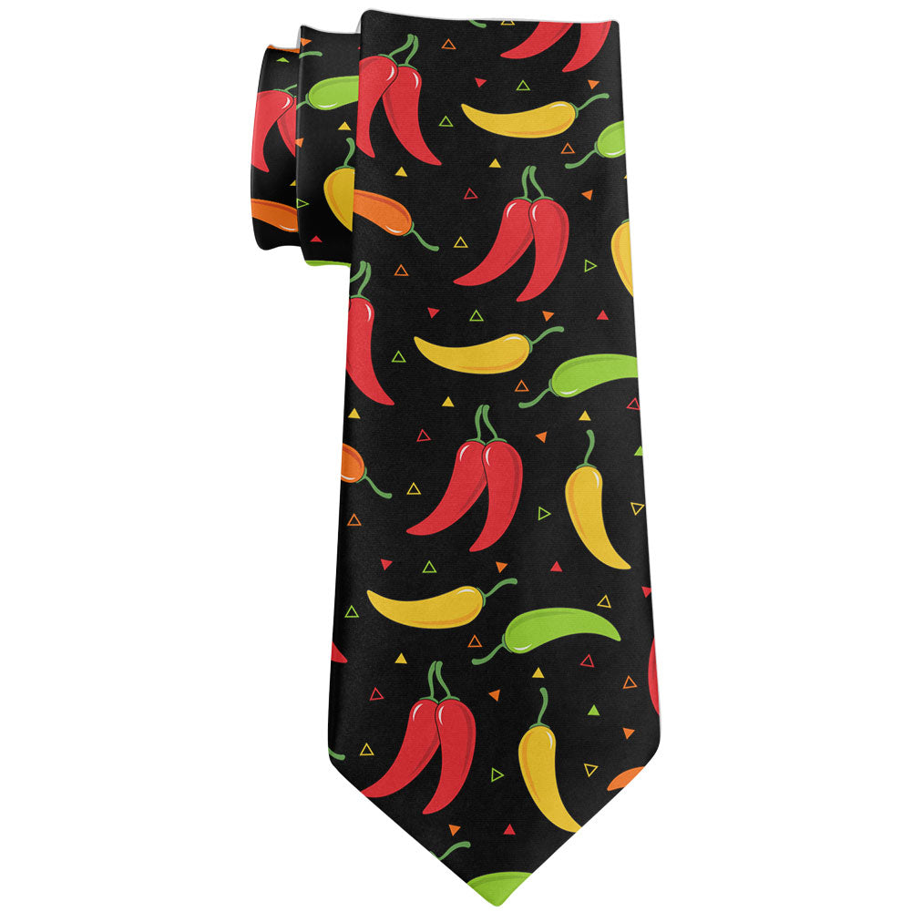 Cinco de Mayo Chili Pepper Fiesta Repeat Pattern All Over Neck Tie Men's Neck Ties Old Glory OS Black 