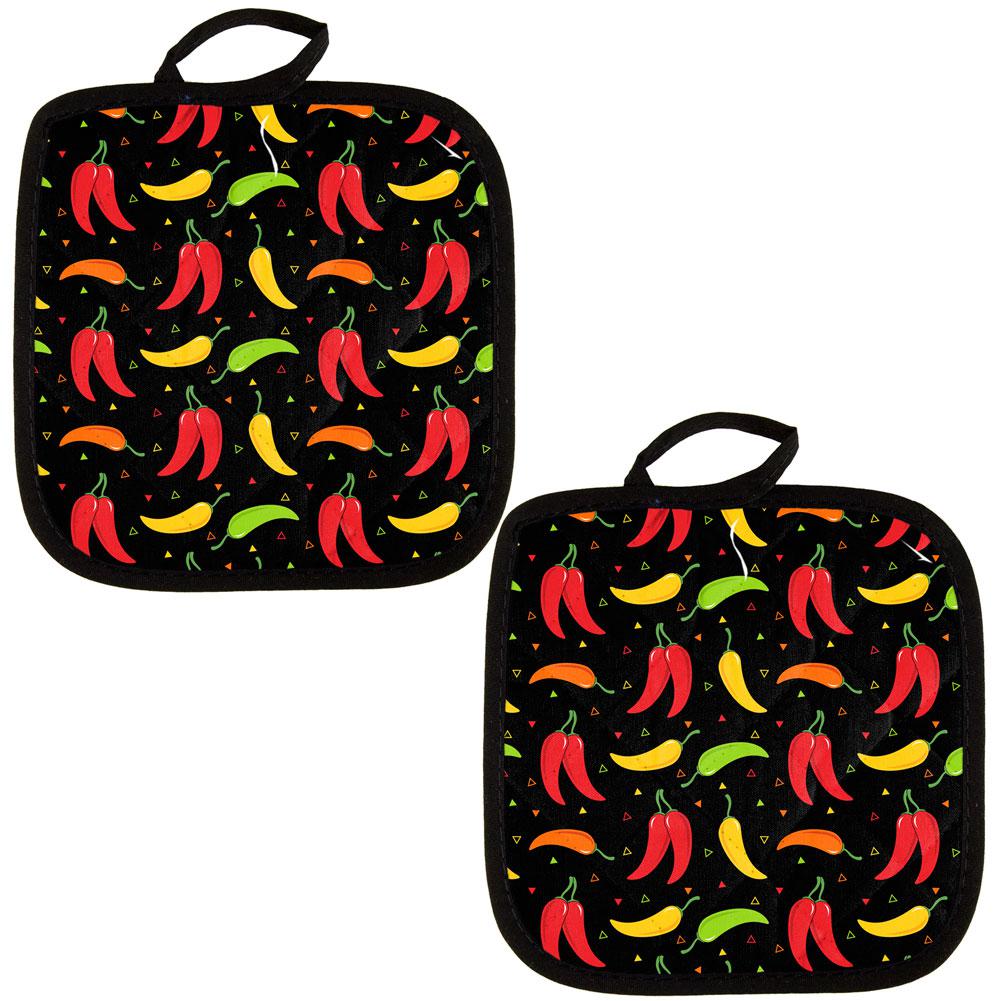 Cinco de Mayo Chili Pepper Fiesta Repeat Pattern Pot Holder (Set of 2) Pot Holders Old Glory OS Black 