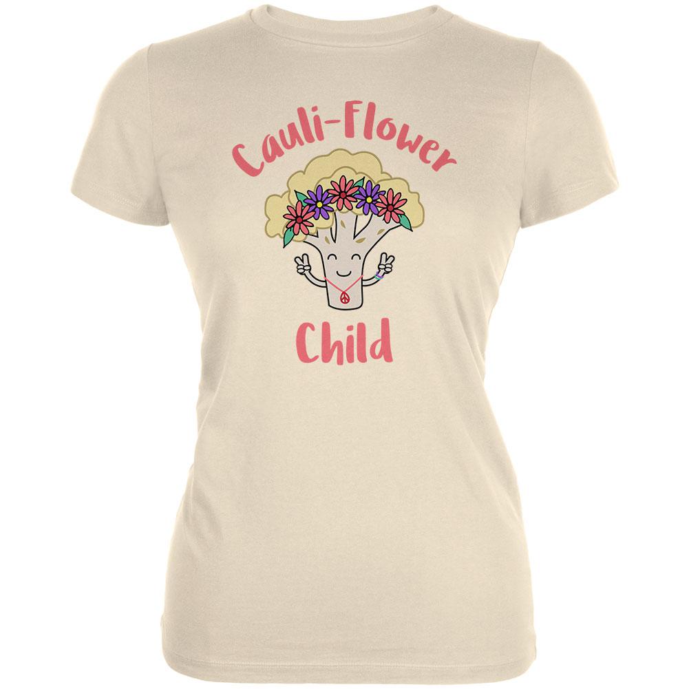 Vegetable Cauliflower Cauli-Flower Flower Child Funny Juniors Soft T Shirt Juniors T-Shirts Old Glory LG Cream 