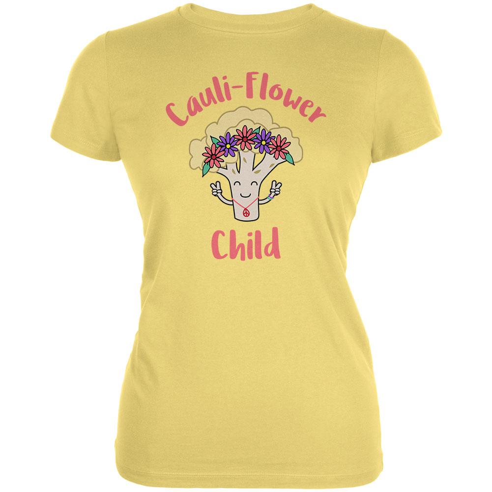 Vegetable Cauliflower Cauli-Flower Flower Child Funny Juniors Soft T Shirt Juniors T-Shirts Old Glory LG Yellow 