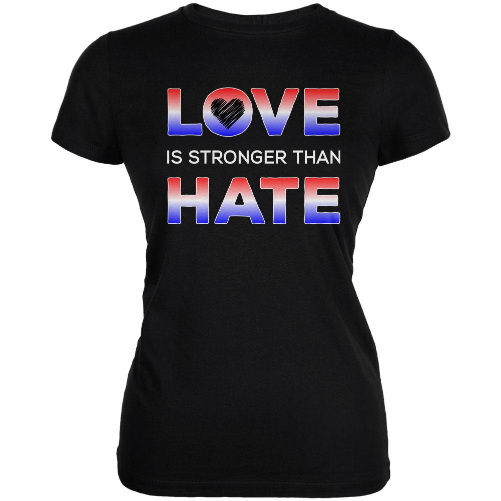 Activist Love is Stronger Than Hate America Juniors Soft T Shirt Juniors T-Shirts Old Glory 2XL Black 