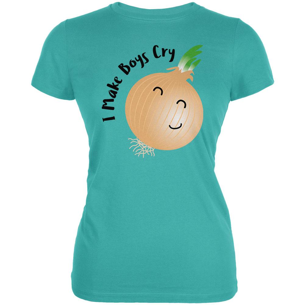 Vegetable Onion I Make Boys Cry Funny Juniors Soft T Shirt Juniors T-Shirts Old Glory LG Teal 