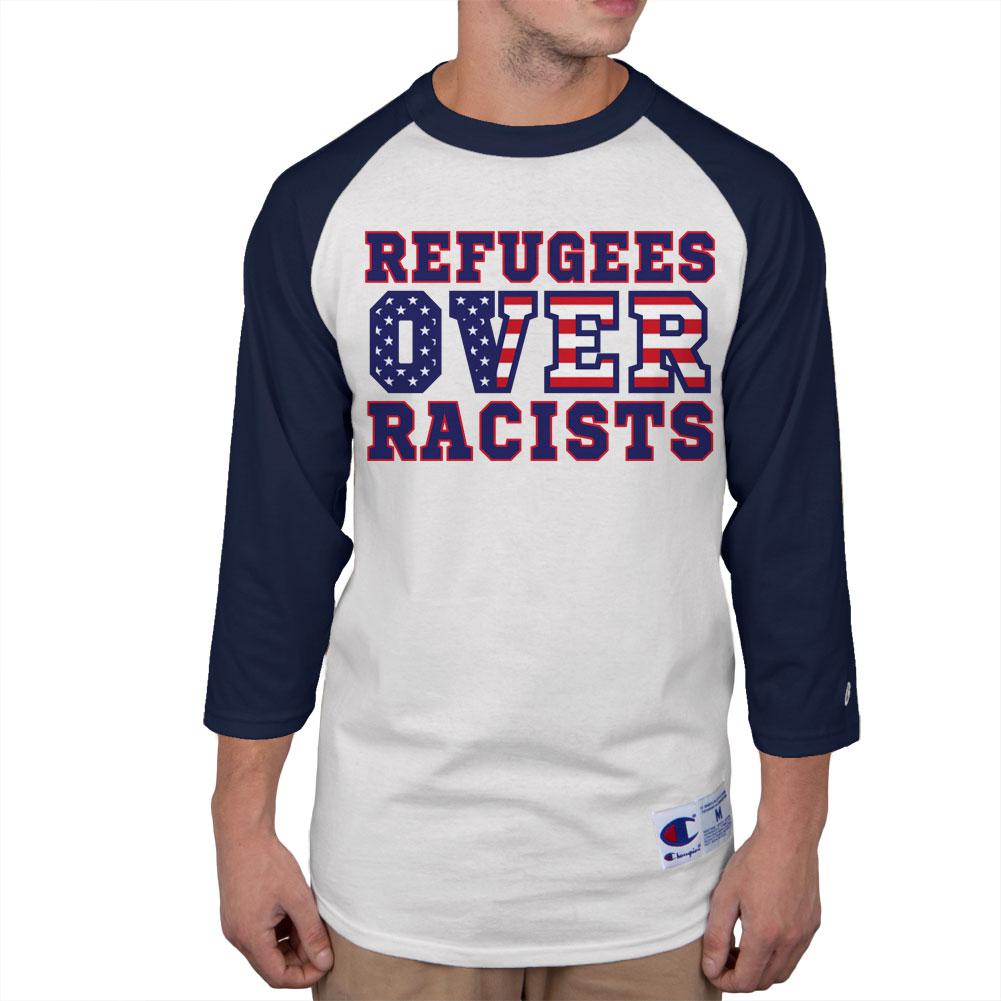 Activist Refugees Over Racists America Mens Raglan T Shirt Men's T-Shirts Old Glory 2XL White-Navy 