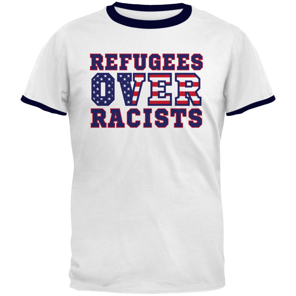 Activist Refugees Over Racists America Mens Ringer T Shirt Men's T-Shirts Old Glory 2XL White-Navy 