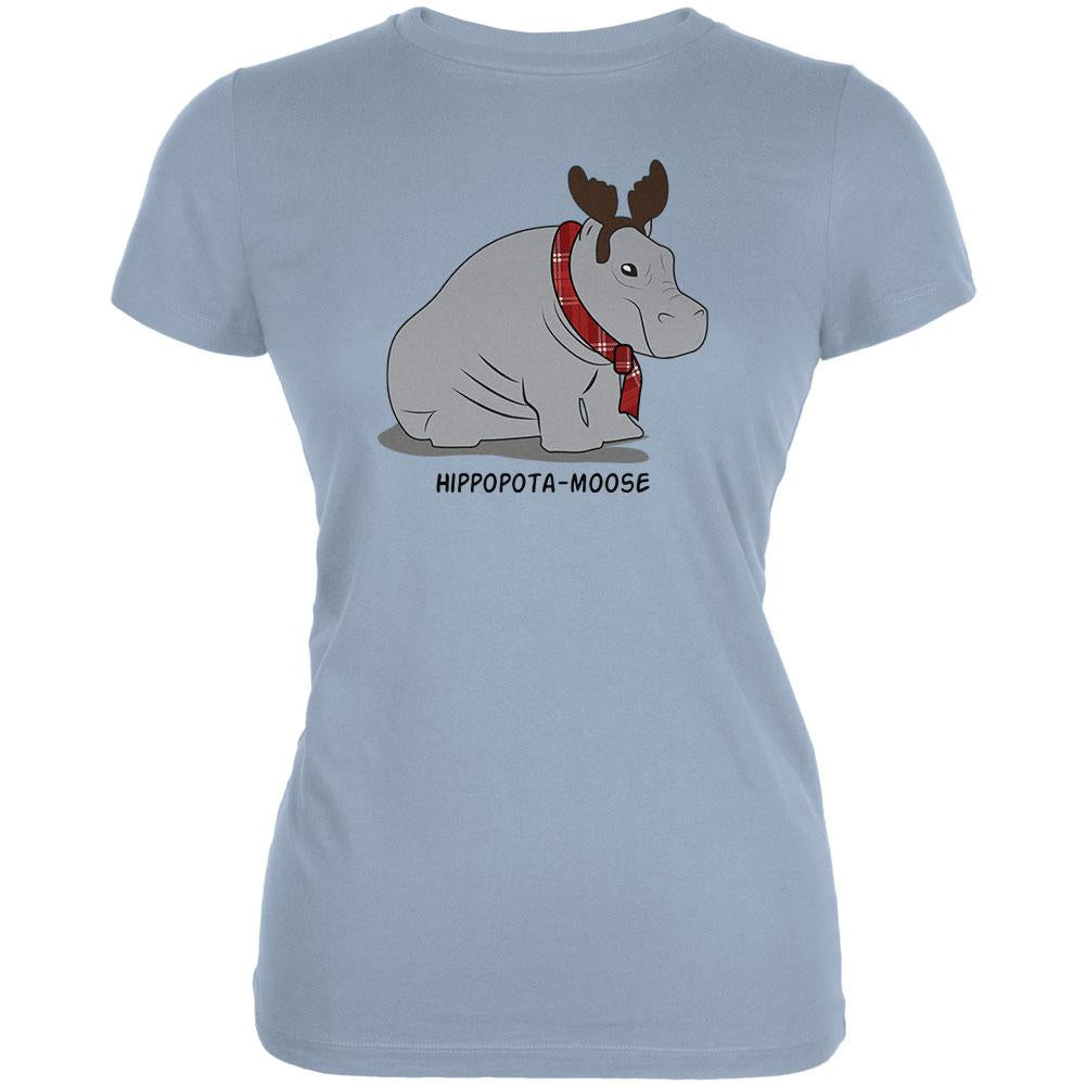 Hippo Moose Hippopotamoose Funny Pun Juniors Soft T Shirt Juniors T-Shirts Old Glory 2XL Light Blue 