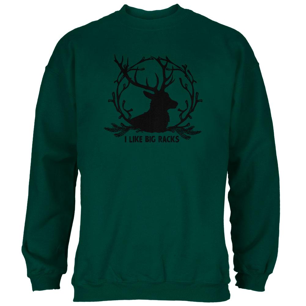 Buck Deer I Like Big Racks Funny Pun Mens Sweatshirt Men's Sweatshirts Old Glory 2XL Forest Green 