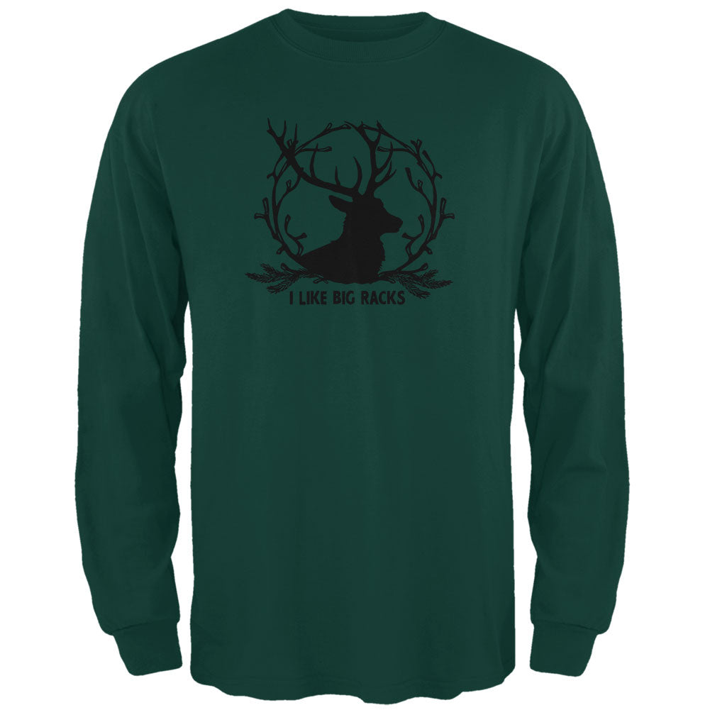 Buck Deer I Like Big Racks Funny Pun Mens Long Sleeve T Shirt Men's Long Sleeves Old Glory 2XL Green 