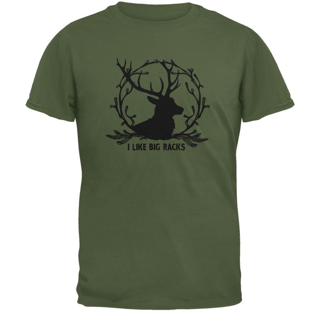 Buck Deer I Like Big Racks Funny Pun Mens T Shirt Men's T-Shirts Old Glory 2XL Military Green 