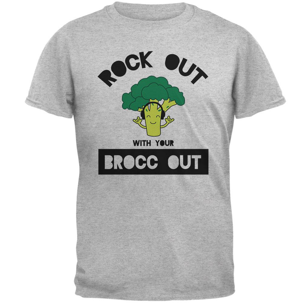 Vegetable Broccoli Rock Out With Your Brocc Out Funny Mens T Shirt Men's T-Shirts Old Glory 2XL Heather 