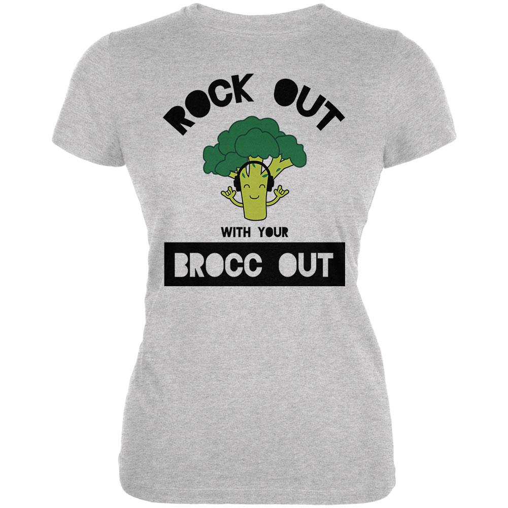 Vegetable Broccoli Rock Out With Your Brocc Out Funny Juniors Soft T Shirt Juniors T-Shirts Old Glory 2XL Heather 