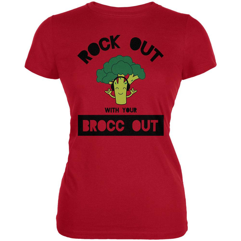 Vegetable Broccoli Rock Out With Your Brocc Out Funny Juniors Soft T Shirt Juniors T-Shirts Old Glory 2XL Red 