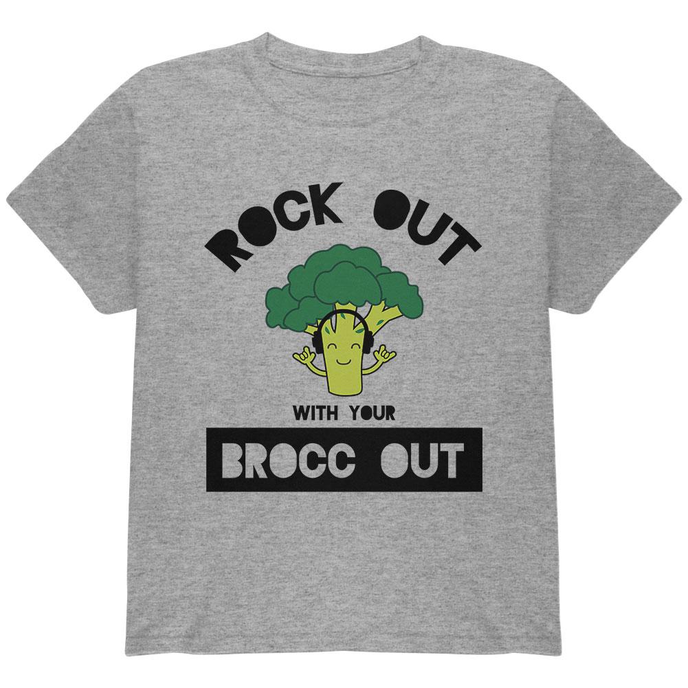 Vegetable Broccoli Rock Out With Your Brocc Out Funny Youth T Shirt Youth T-Shirts Old Glory LG Heather 