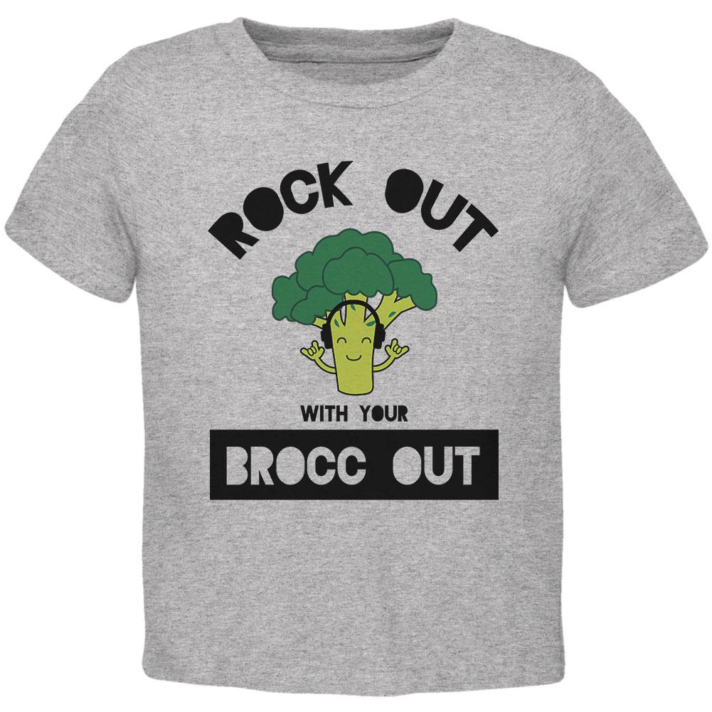 Vegetable Broccoli Rock Out With Your Brocc Out Funny Toddler T Shirt Toddler T-Shirts Old Glory 2T Heather 