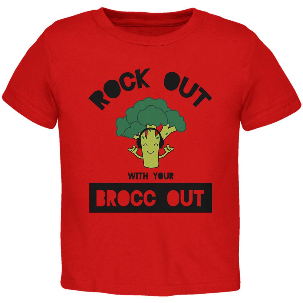 Vegetable Broccoli Rock Out With Your Brocc Out Funny Toddler T Shirt Toddler T-Shirts Old Glory 2T Red 