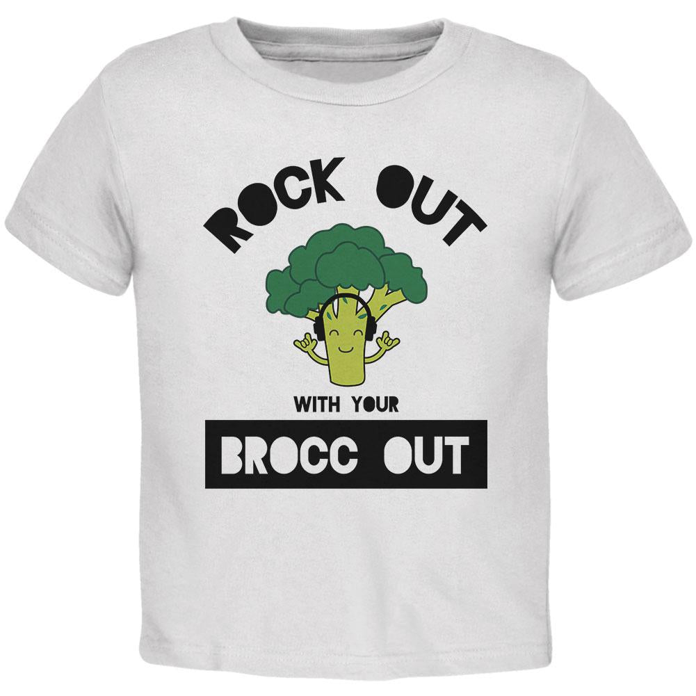 Vegetable Broccoli Rock Out With Your Brocc Out Funny Toddler T Shirt Toddler T-Shirts Old Glory 2T White 