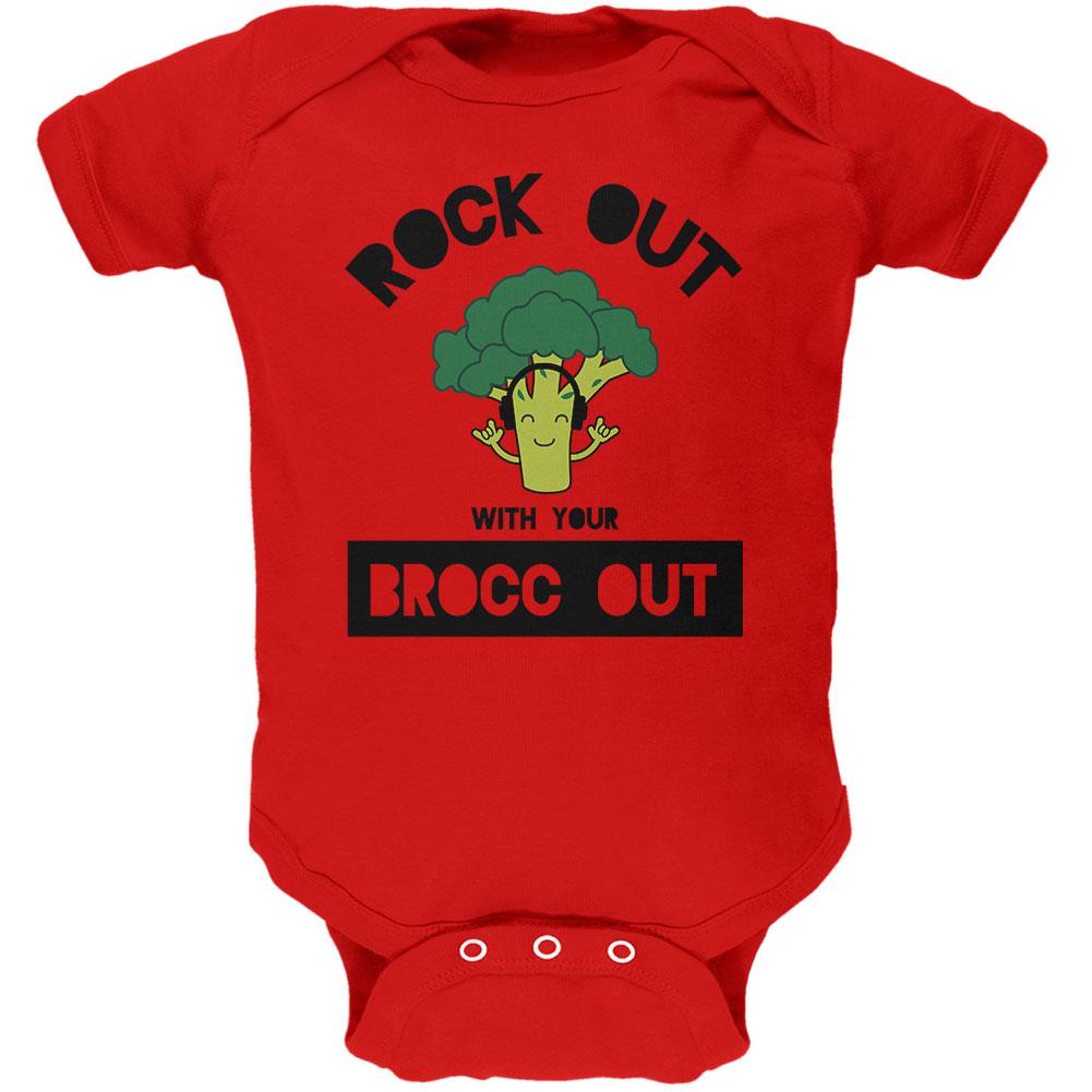 Vegetable Broccoli Rock Out With Your Brocc Out Funny Soft Baby One Piece Baby One Piece Old Glory 0-3M Red 