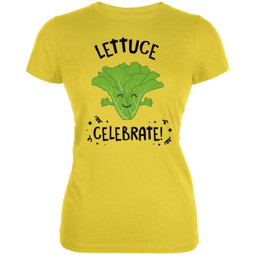 Vegetable Lettuce Let Us Celebrate Funny Juniors Soft T Shirt Juniors T-Shirts Old Glory 2XL Bright Yellow 