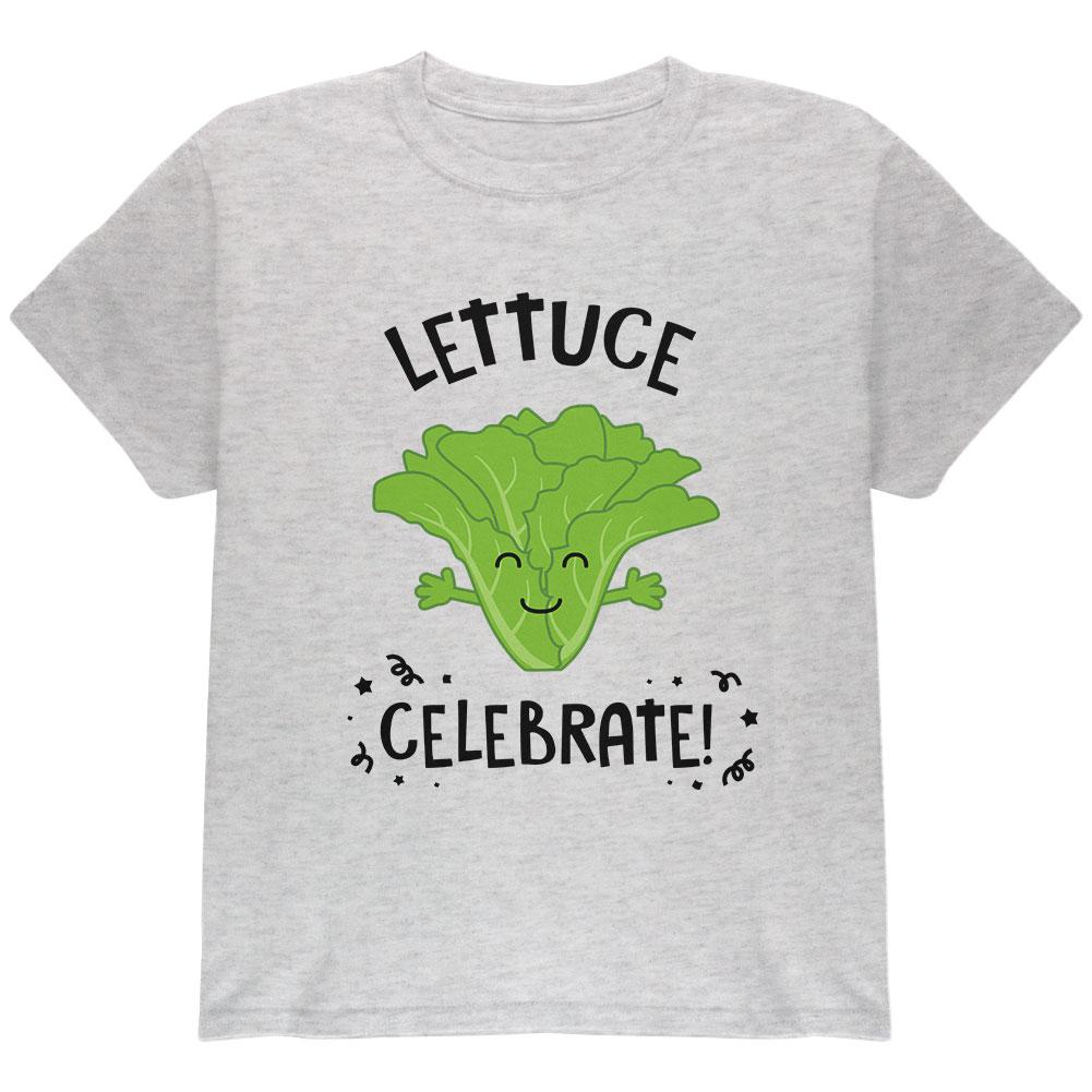 Vegetable Lettuce Let Us Celebrate Funny Youth T Shirt Youth T-Shirts Old Glory LG Light Heather Grey 