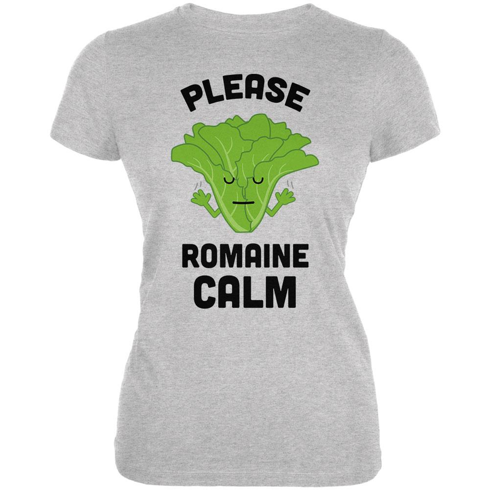 Vegetable Lettuce Please Romaine Remain Calm Funny Juniors Soft T Shirt Juniors T-Shirts Old Glory 2XL Heather 