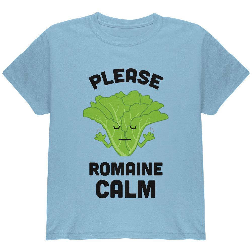 Vegetable Lettuce Please Romaine Remain Calm Funny Youth T Shirt Youth T-Shirts Old Glory LG Light Blue 