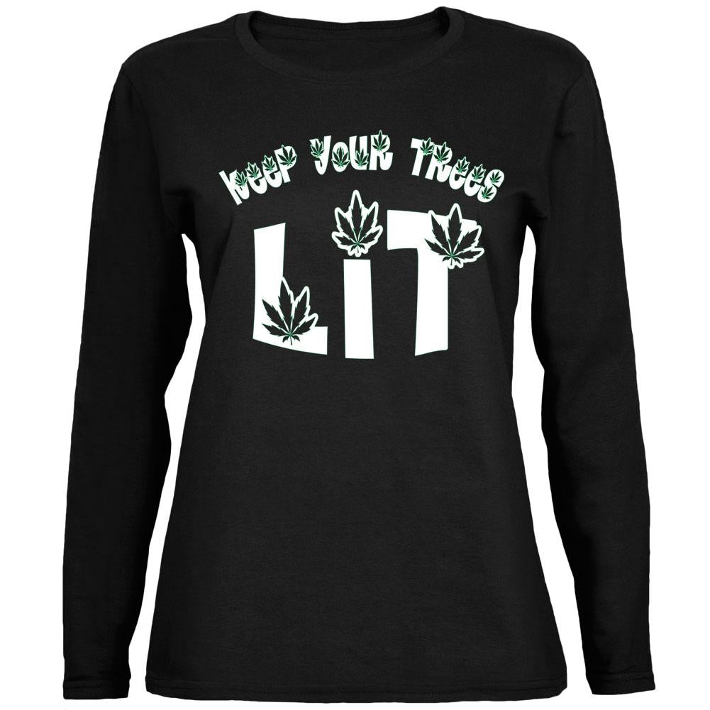 Marijuana Keep Your Trees Lit Ladies' Relaxed Jersey Long-Sleeve Tee Women's Long Sleeves Old Glory 2XL Black 