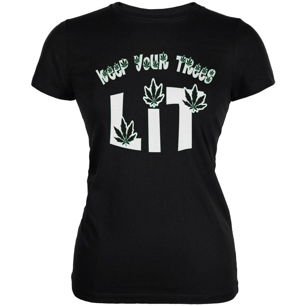 Marijuana Keep Your Trees Lit Juniors Soft T Shirt Juniors T-Shirts Old Glory 2XL Black 