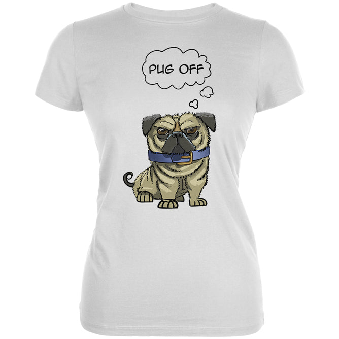 Pug Off Funny Dog Juniors Soft T Shirt Juniors T-Shirts Old Glory 2XL White 