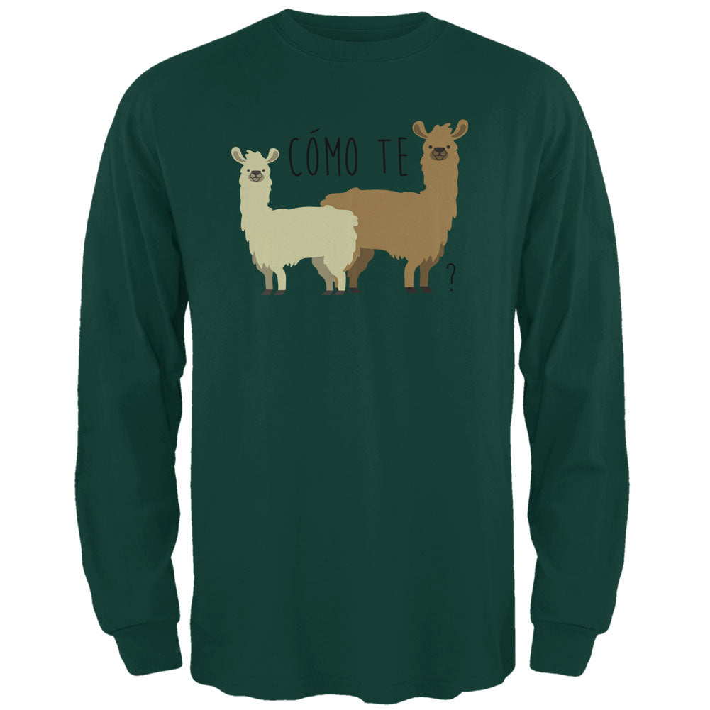 Como Te Llamas Funny Llama Pun Mens Long Sleeve T Shirt Men's Long Sleeves Old Glory 2XL Forest Green 