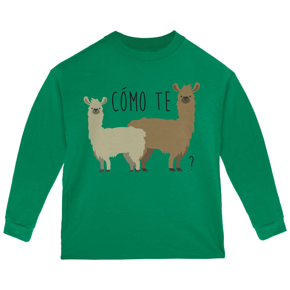 Como Te Llamas Funny Llama Pun Toddler Long Sleeve T Shirt Toddler Long Sleeves Old Glory 2T Green 